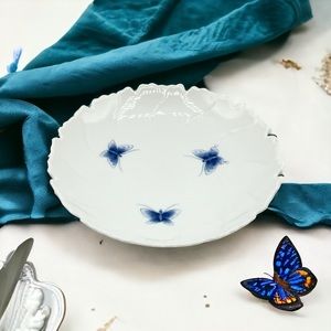 MMA Japan Porcelain Blue Butterflies Scallop Peony Shaped Bowl Dish Serveware